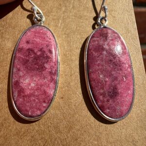 Pink Thulite Oval Stone Drop Earrings - Unbranded